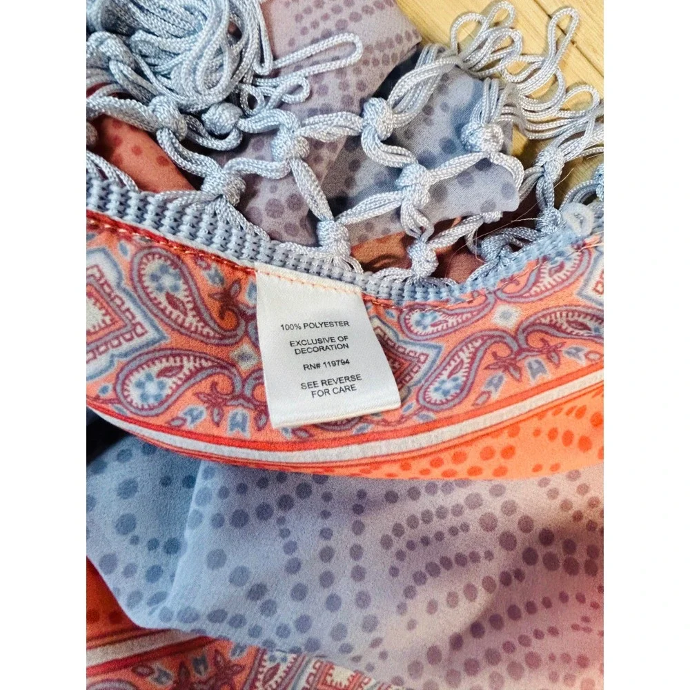Unbranded Blue Peach‎ Ombre Paisley Fringe Triangle Scarf One Size